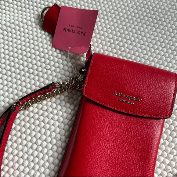 🐦🔥Kate Spade North South Flap Phone Crossbody Hot Chili Red - Picture 8 of 11